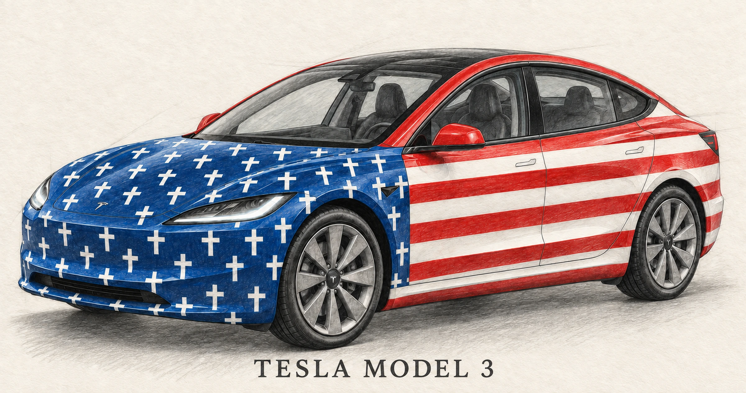 Illustrazione concettuale della pellicola adesiva per la Tesla Model 3.