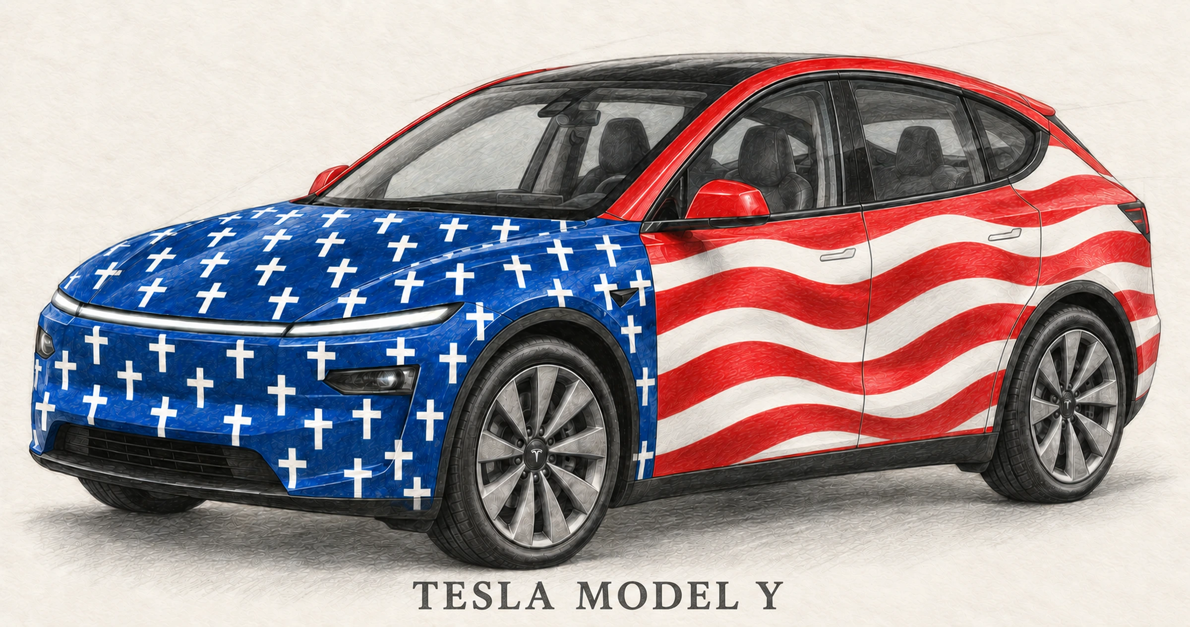 Illustrazione concettuale della pellicola adesiva per la Tesla Model Y.