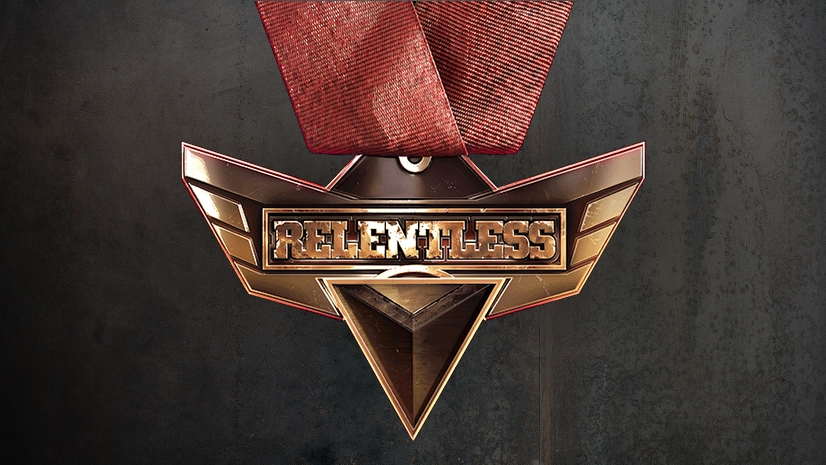 Earned, Not Given emblem with a red ribbon and Relentless lettering.