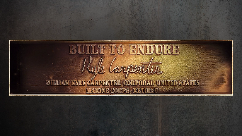 Forged in Valor calling card with Built to Endure and Kyle Carpenter's name.