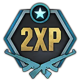 Blue double weapon XP token icon with crossed rifles.