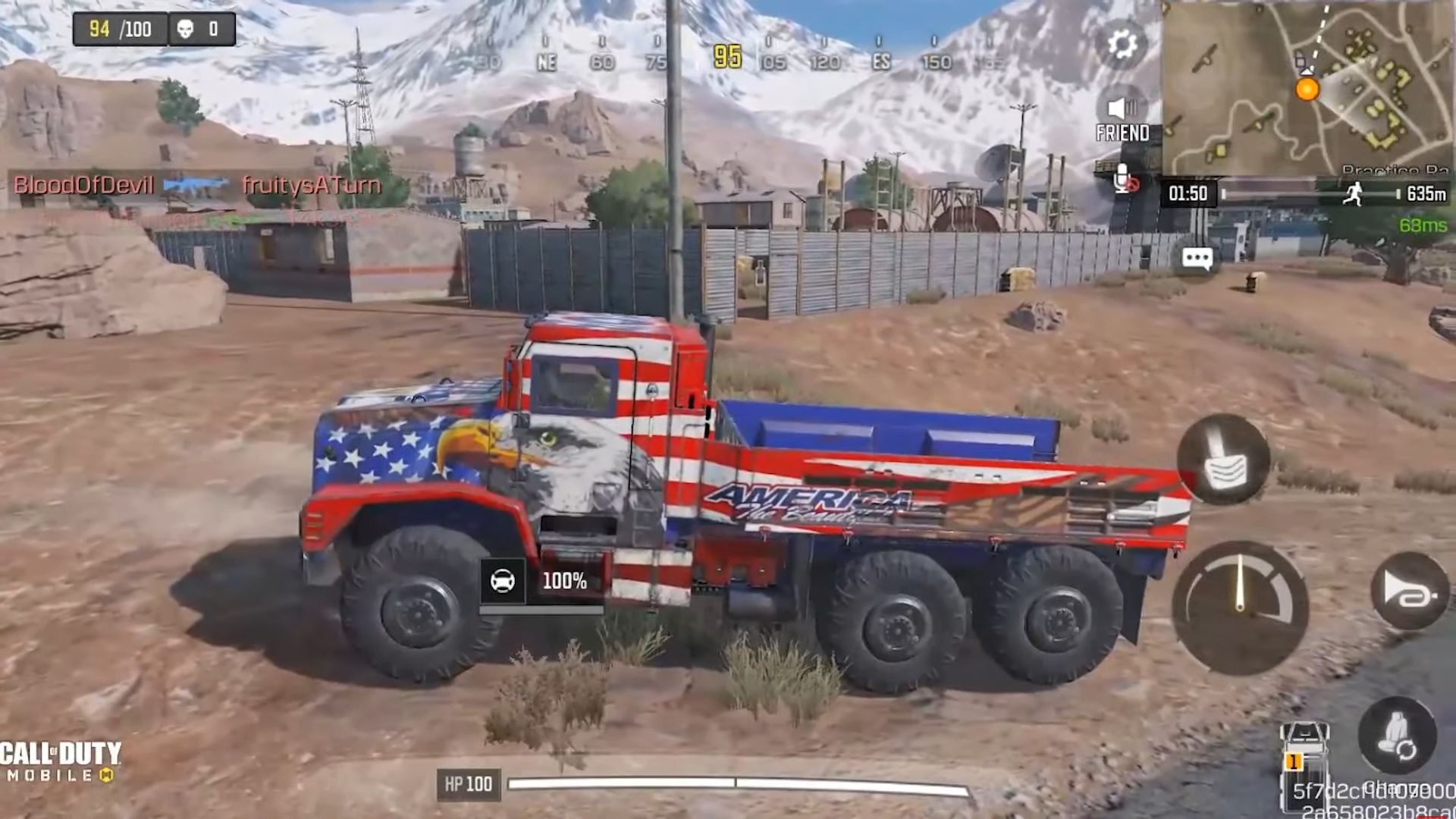American Pastime cargo truck in Call of Duty Mobile gameplay, with an eagle on the door and stars-and-stripes bodywork.