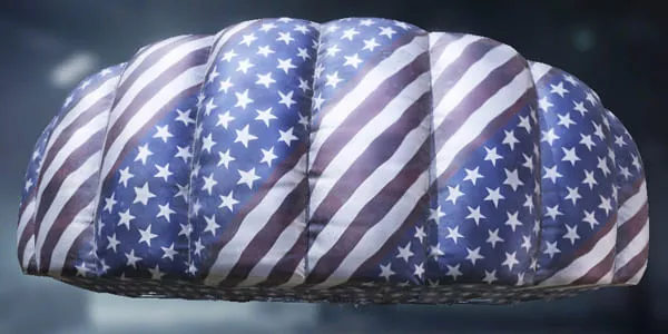 Commonwealth parachute in Call of Duty: Mobile, its canopy covered with repeated panels of white stars on blue and diagonal red-and-white stripes.