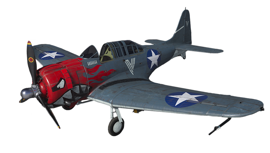 Wicked Grin fighter plane with a red shark-mouth nose, flame artwork and white stars inside blue circles on its wings and fuselage.