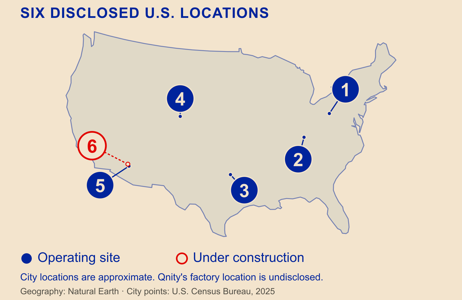 Six sites de fournisseurs&nbsp;: Perryman en Pennsylvanie, Corning au Kentucky, Coherent au Texas, Broadcom au Colorado, et TSMC et Amkor en Arizona. Le site d&rsquo;Amkor est en construction. La quantit&eacute; n&rsquo;est pas cartographi&eacute;e.